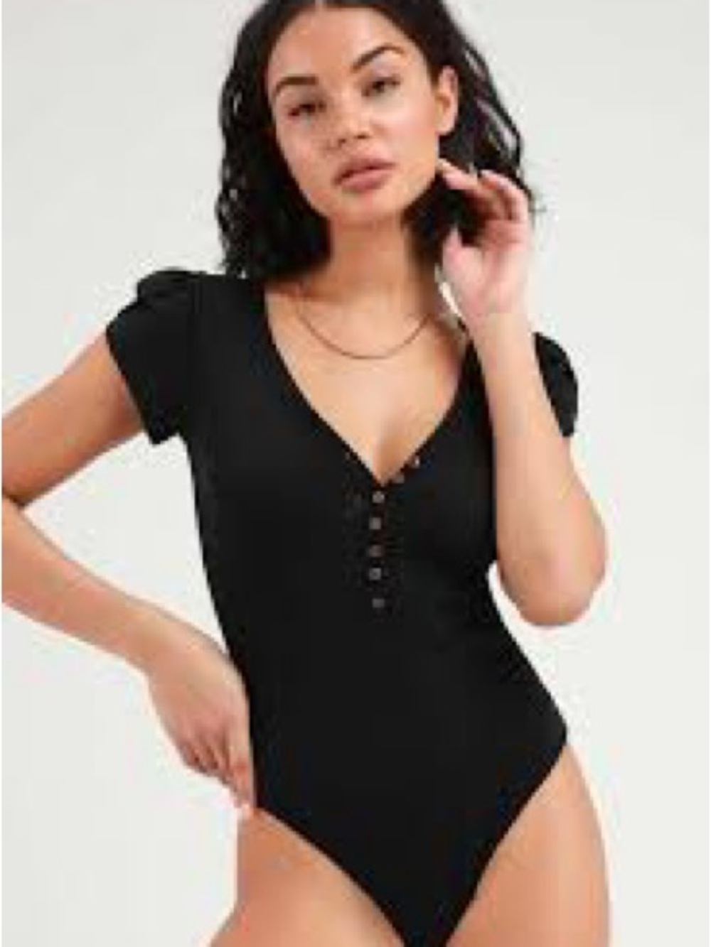 Free People Black Short-Sleeve MIA  Bodysuit